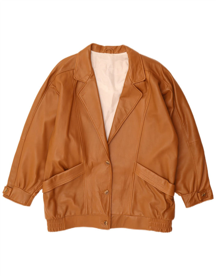 Vintage Womens Oversized Leather Jacket EU 44 XL Brown Leather