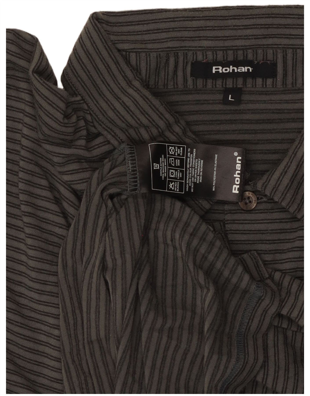 ROHAN Mens Polo Shirt Large Grey Striped Polyester