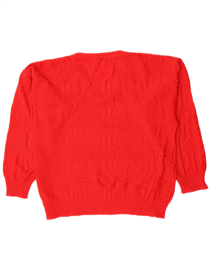 VINTAGE Womens Oversized V-Neck Jumper Sweater UK 20 2XL Red