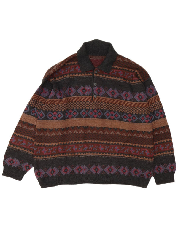 Vintage Mens Polo Neck Jumper Sweater XL Multicoloured Fair Isle