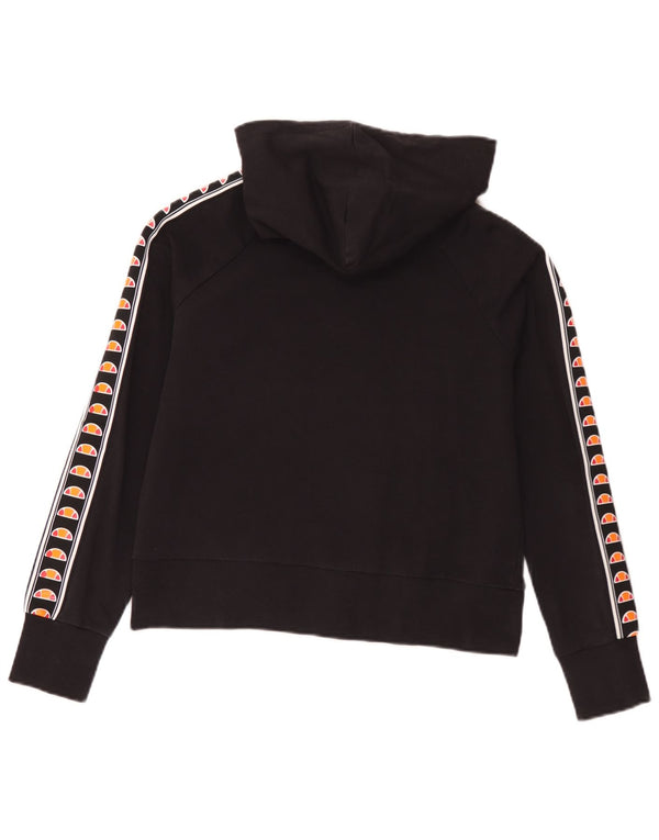 Ellesse Womens Graphic Zip Hoodie Sweater UK 14 Medium Black Cotton