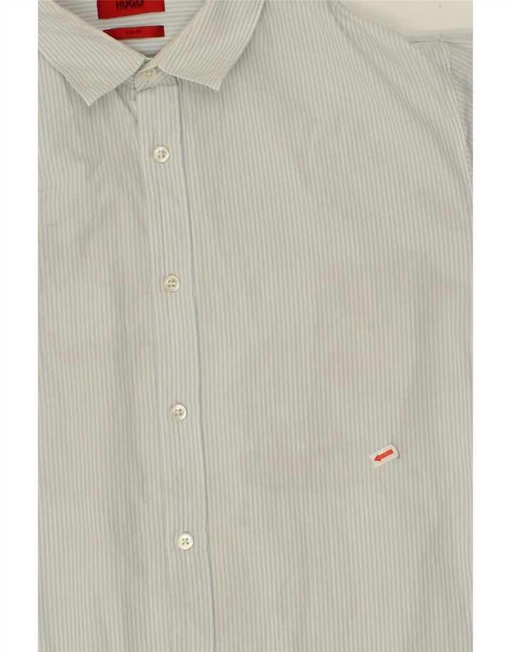 HUGO BOSS Mens Slim Fit Shirt XL Blue Pinstripe Vintage Hugo Boss and Second-Hand Hugo Boss from Messina Hembry 
