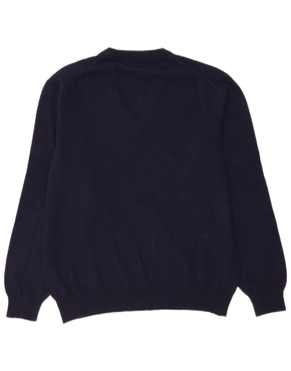Il Granchio Mens V-Neck Jumper Sweater Large Navy Blue Lambswool