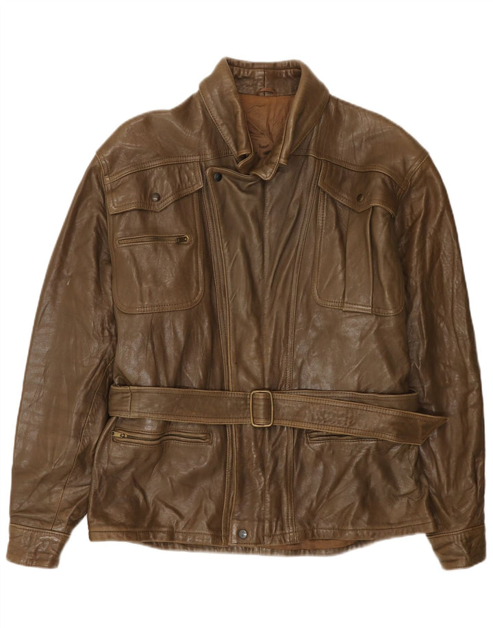 Vintage Mens Leather Jacket IT 50 Large Brown Leather