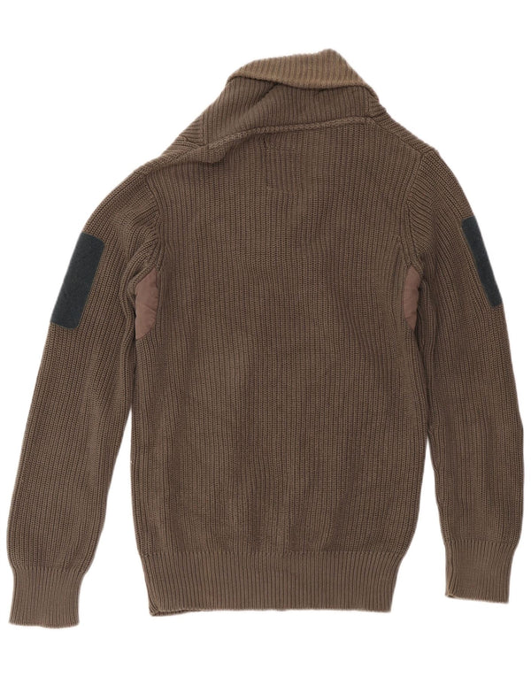 G-Star Mens Shawl Neck Jumper Sweater Large Brown Colourblock Cotton