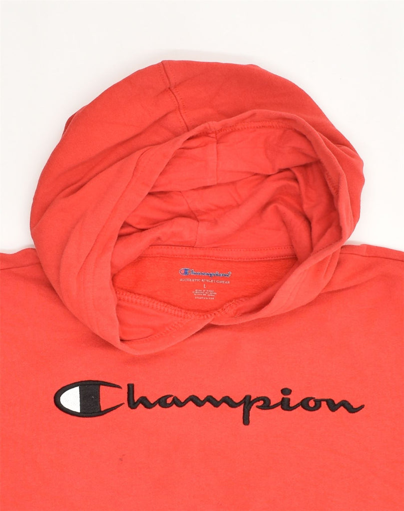 CHAMPION Womens Graphic Hoodie Jumper UK 14 Large Red Cotton | Vintage Champion | Thrift | Second-Hand Champion | Used Clothing | Messina Hembry 