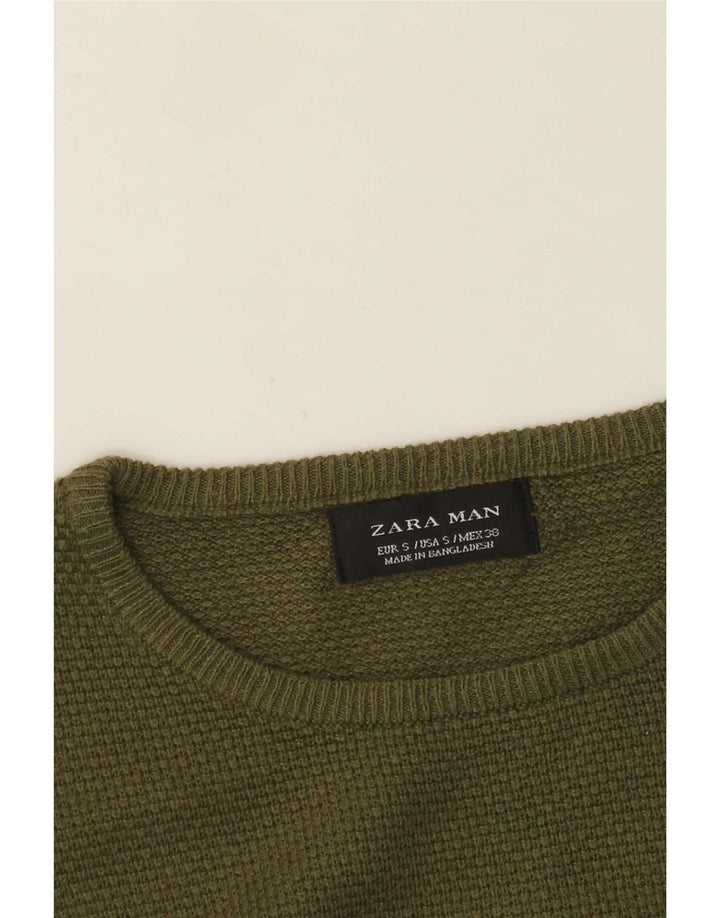 Zara Mens Crew Neck Jumper Sweater Small Khaki