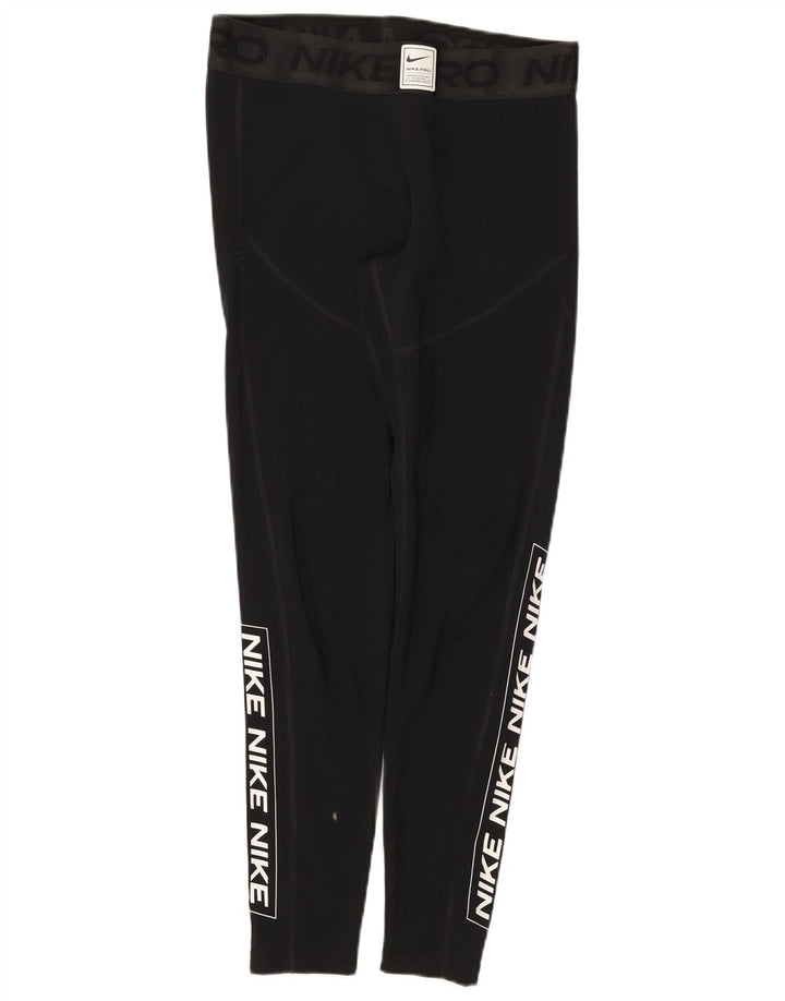 Nike Womens Dri Fit Graphic Leggings UK 14 Large Black Polyester