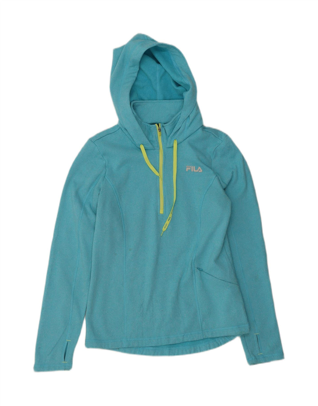 FILA Womens Zip Neck Hoodie Jumper UK 14 Medium Blue Polyester