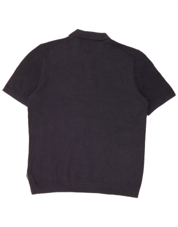 Ted Baker Mens Short Sleeve Polo Neck Jumper Sweater Size 4 Large Navy Blue