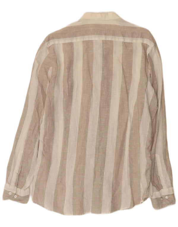 Massimo Dutti Mens Shirt Medium Beige Striped Linen