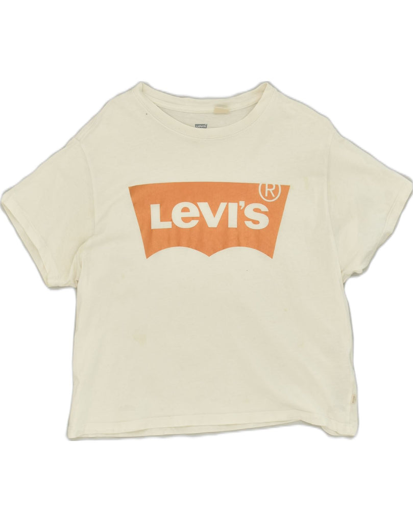 LEVI'S Womens Oversized Crop Graphic T-Shirt Top UK 6 XS White Cotton | Vintage Levi's | Thrift | Second-Hand Levi's | Used Clothing | Messina Hembry 