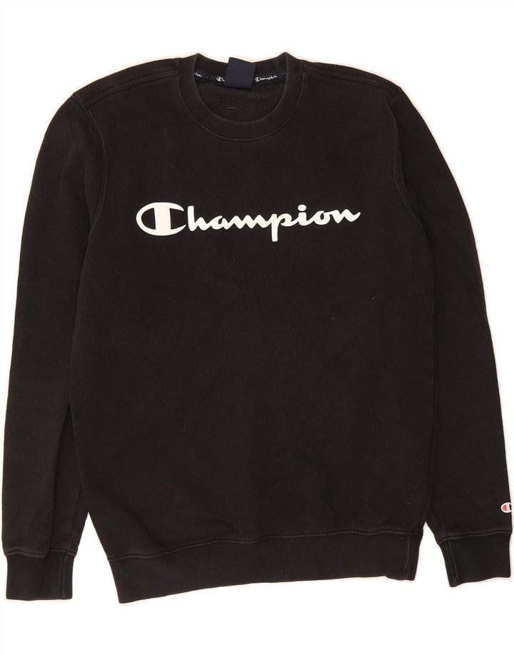 CHAMPION Mens Graphic Sweatshirt Jumper Small Black Cotton Vintage Champion and Second-Hand Champion from Messina Hembry 
