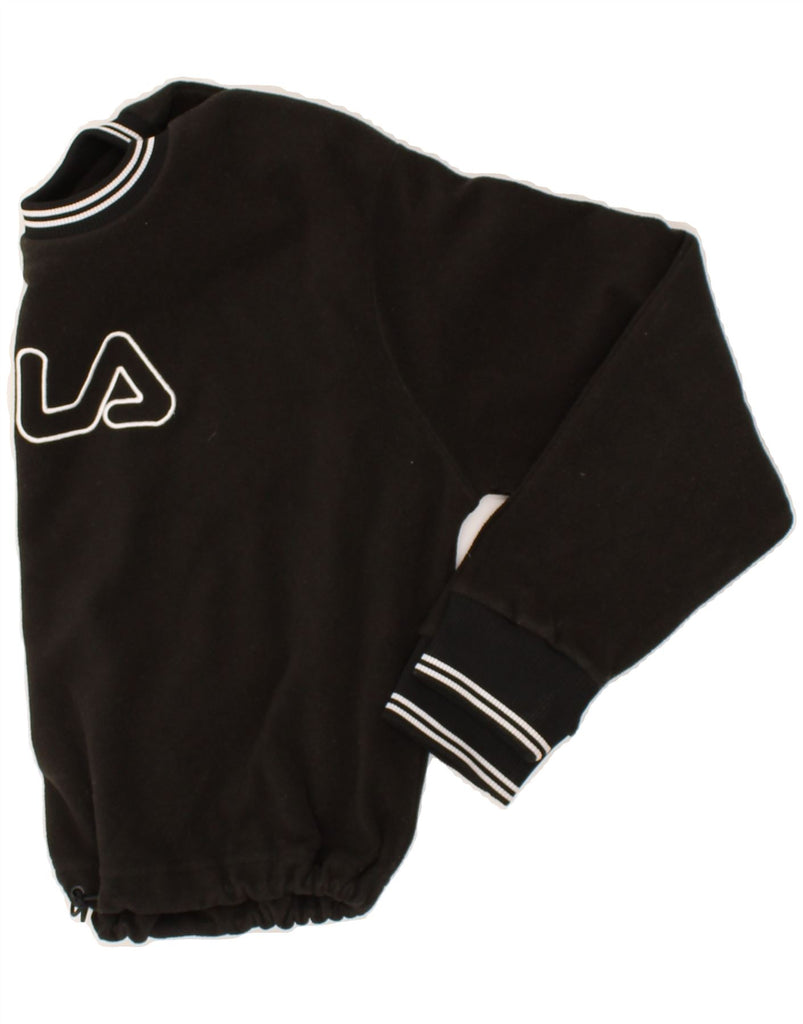 FILA Womens Crop Sweatshirt Jumper UK 12 Medium Black Polyester | Vintage Fila | Thrift | Second-Hand Fila | Used Clothing | Messina Hembry 