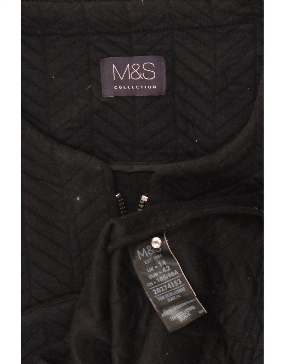 MARKS & SPENCER Womens Crop Full Zip Blazer Jacket UK 14 Medium Black Vintage Marks & Spencer and Second-Hand Marks & Spencer from Messina Hembry 