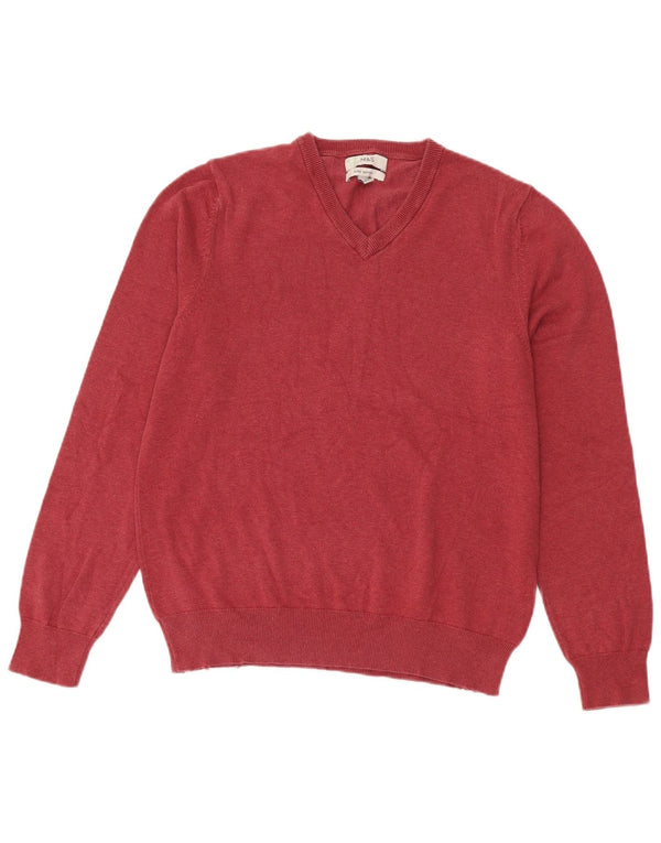 Marks & Spencer Mens V-Neck Jumper Sweater Medium Burgundy Cotton