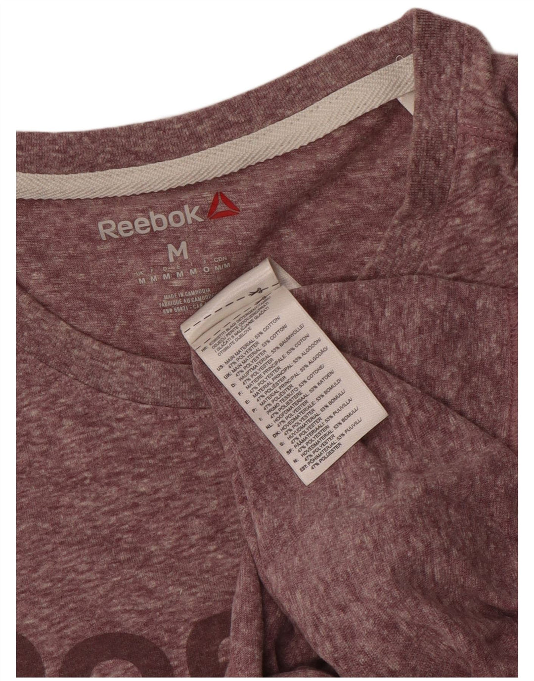 Reebok Mens Graphic T-Shirt Top Medium Pink Flecked Cotton