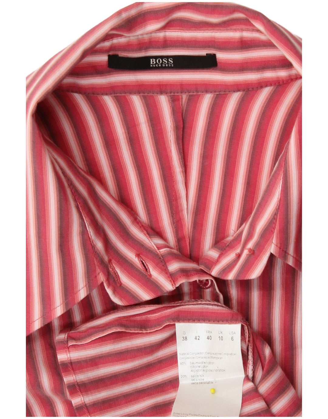 Hugo Boss Womens Shirt UK 10 Small Red Striped Cotton