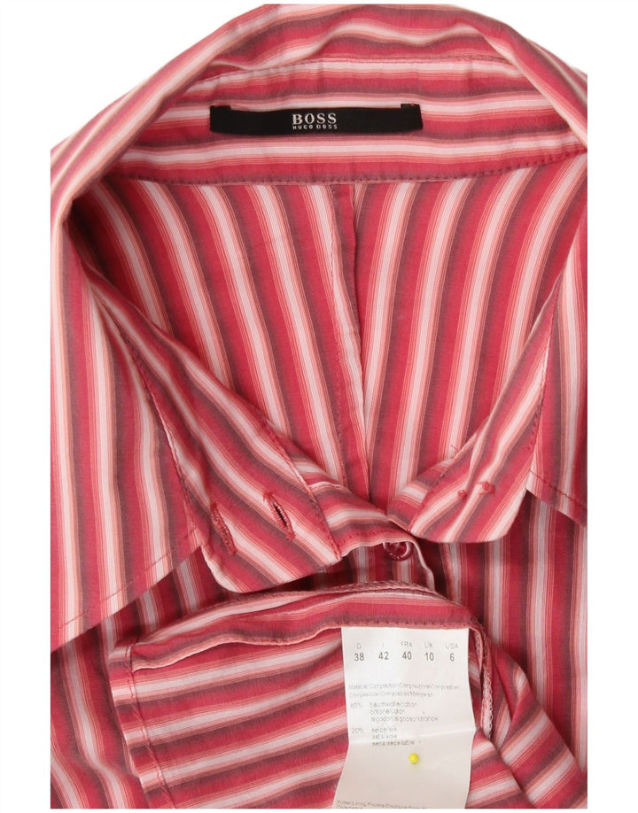 Hugo Boss Womens Shirt UK 10 Small Red Striped Cotton