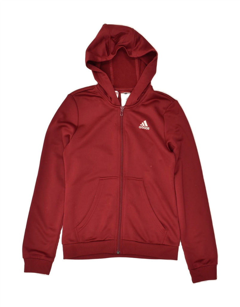 ADIDAS Girls Zip Hoodie Sweater 11-12 Years Red Polyester | Vintage Adidas | Thrift | Second-Hand Adidas | Used Clothing | Messina Hembry 