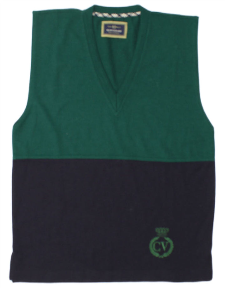 Club Voltaire Mens Vest Tank Top Medium Green Colourblock Wool