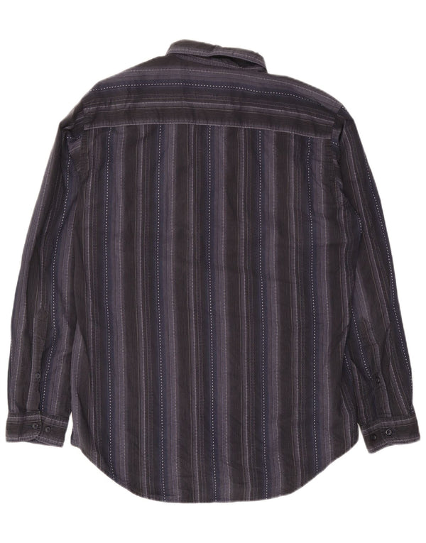 Marlboro Classics Mens Shirt Large Navy Blue Striped Cotton