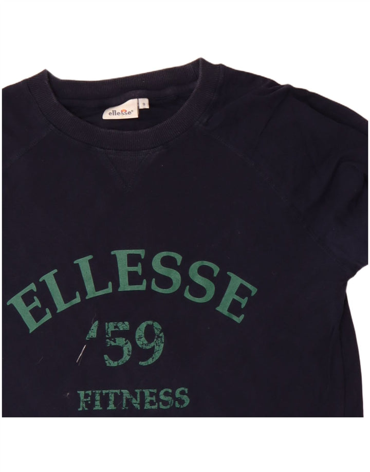 ELLESSE Mens Graphic Top Long Sleeve Small Navy Blue Cotton