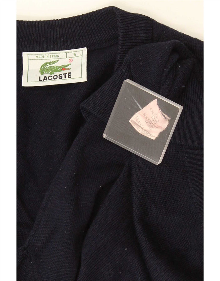 Lacoste Mens V-Neck Jumper Sweater Size 5 Large Navy Blue Wool