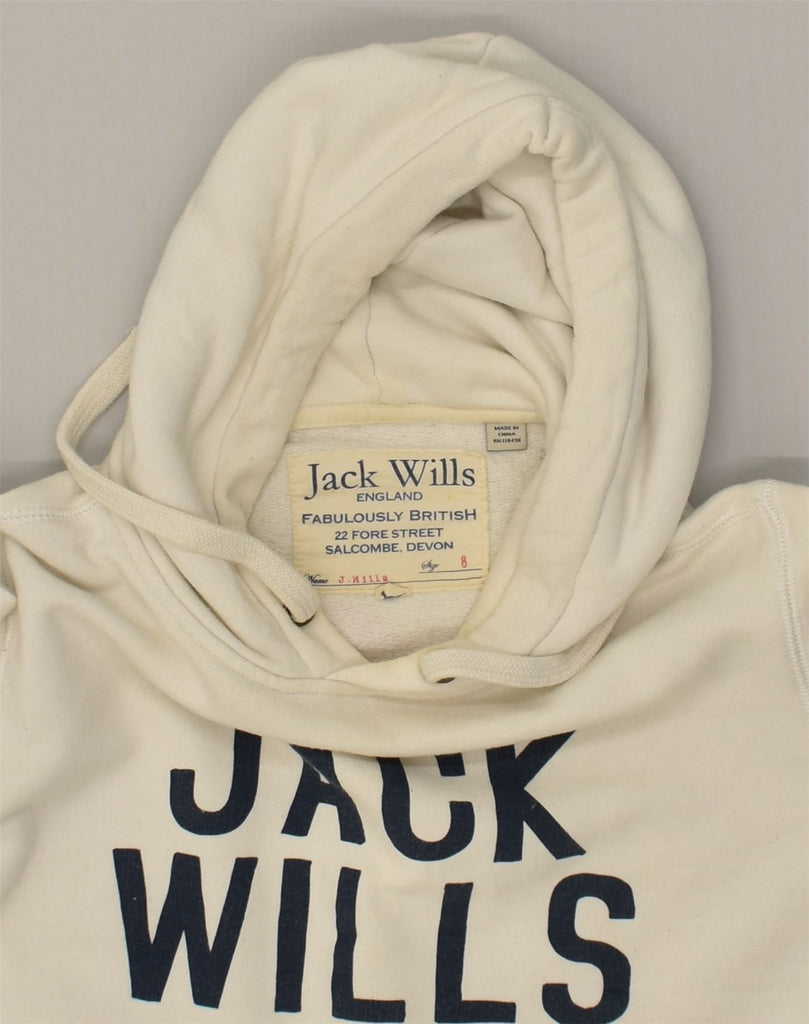 JACK WILLS Womens Graphic Hoodie Jumper UK 8 Small  White Cotton | Vintage Jack Wills | Thrift | Second-Hand Jack Wills | Used Clothing | Messina Hembry 