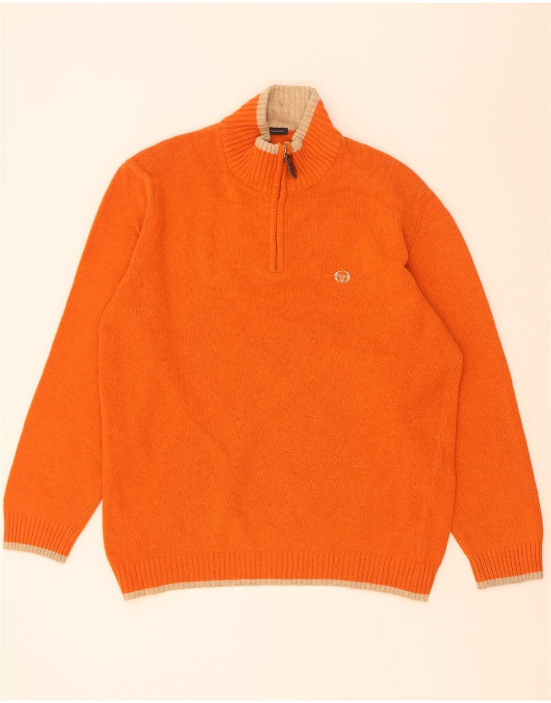 Sergio Tacchini Mens Zip Neck Jumper Sweater XL Orange Wool