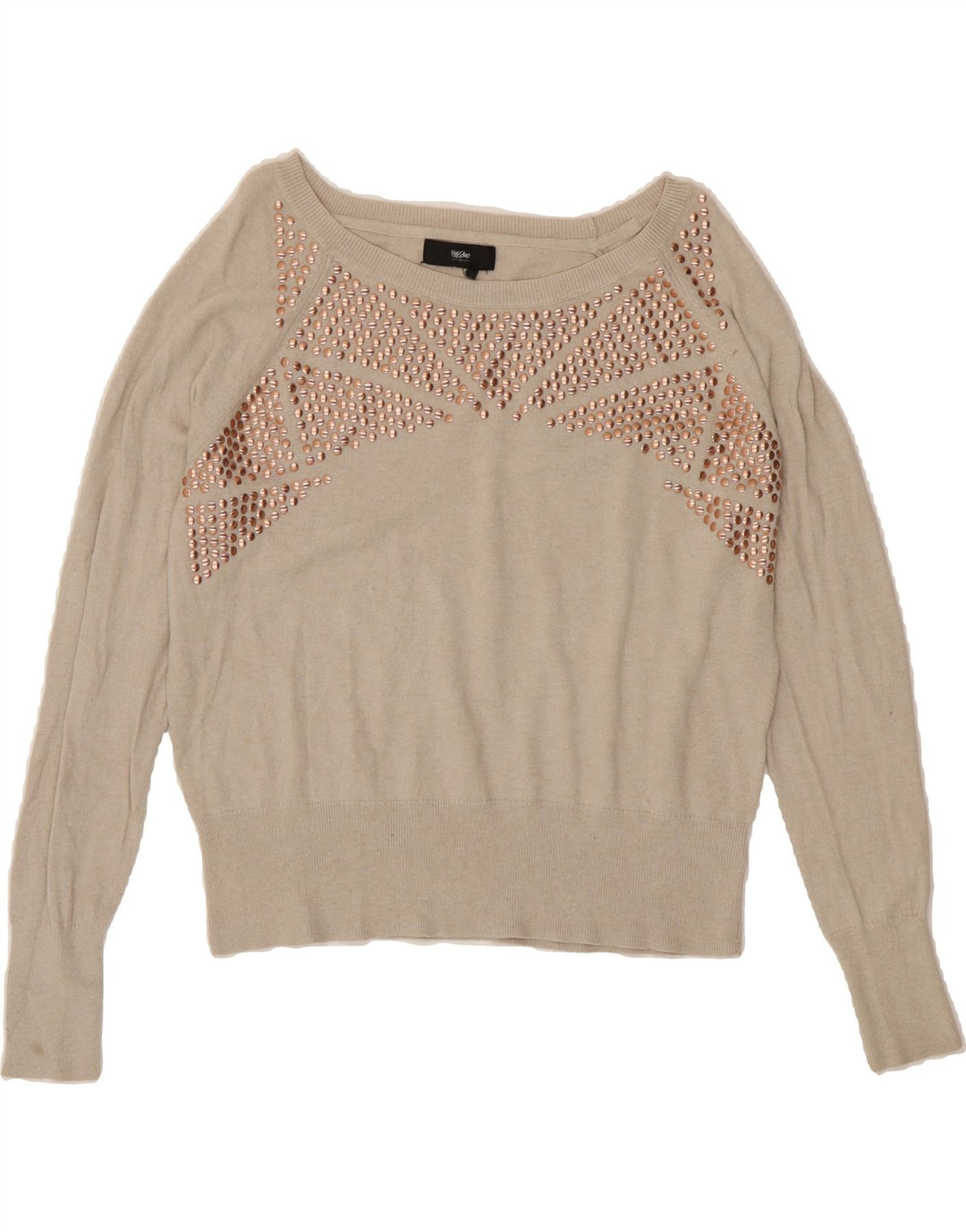 MOSSIMO Womens Crop Boat Neck Jumper Sweater UK 14 Medium Beige Cotton Vintage Mossimo and Second-Hand Mossimo from Messina Hembry 