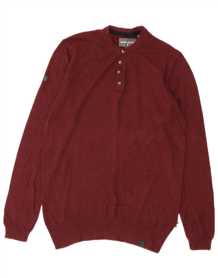 Superdry Mens Crew Neck Jumper Sweater Medium Burgundy Cotton