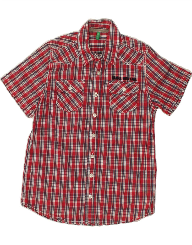 BENETTON Boys Graphic Short Sleeve Shirt 11-12 Years Red Check Cotton | Vintage Benetton | Thrift | Second-Hand Benetton | Used Clothing | Messina Hembry 