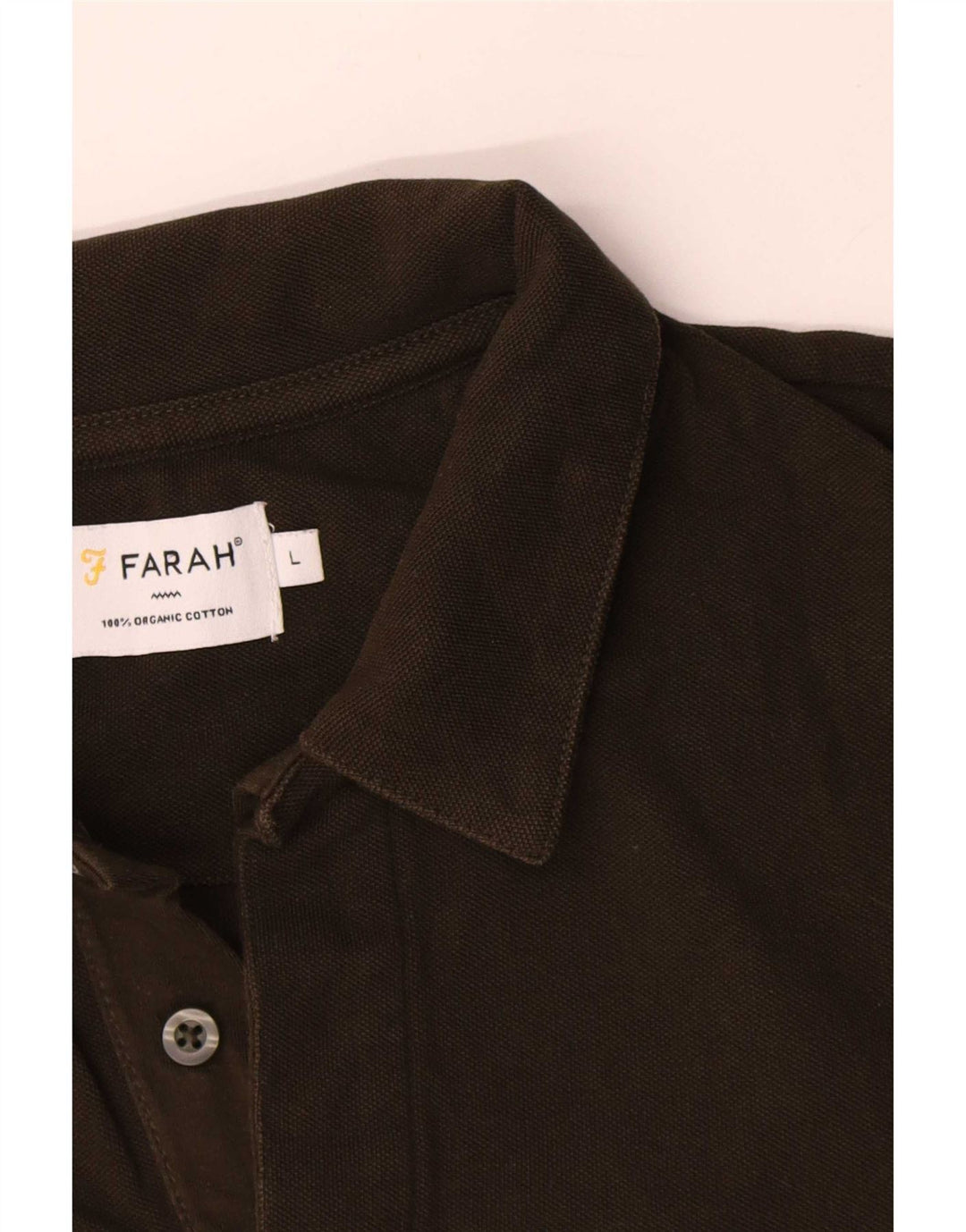 Farah Mens Long Sleeve Polo Shirt Large Khaki Cotton