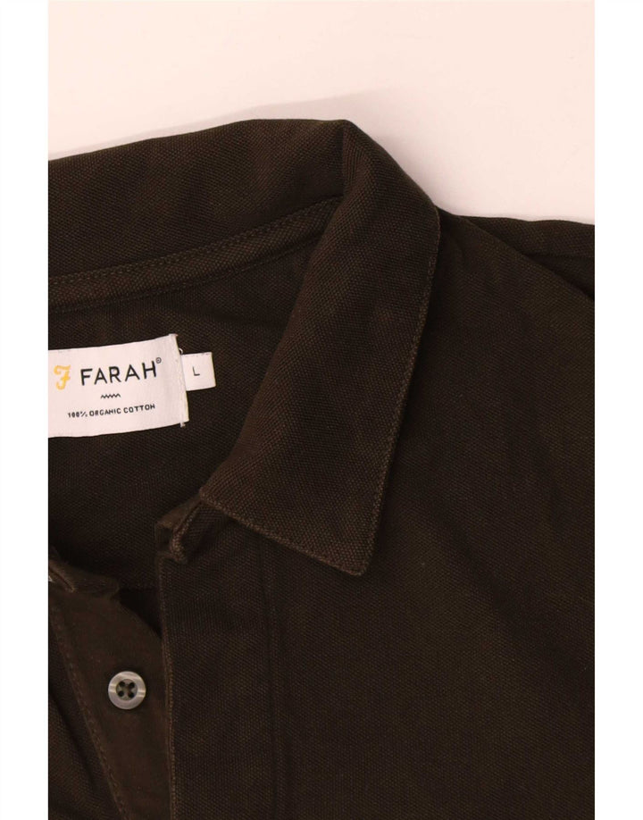 Farah Mens Long Sleeve Polo Shirt Large Khaki Cotton