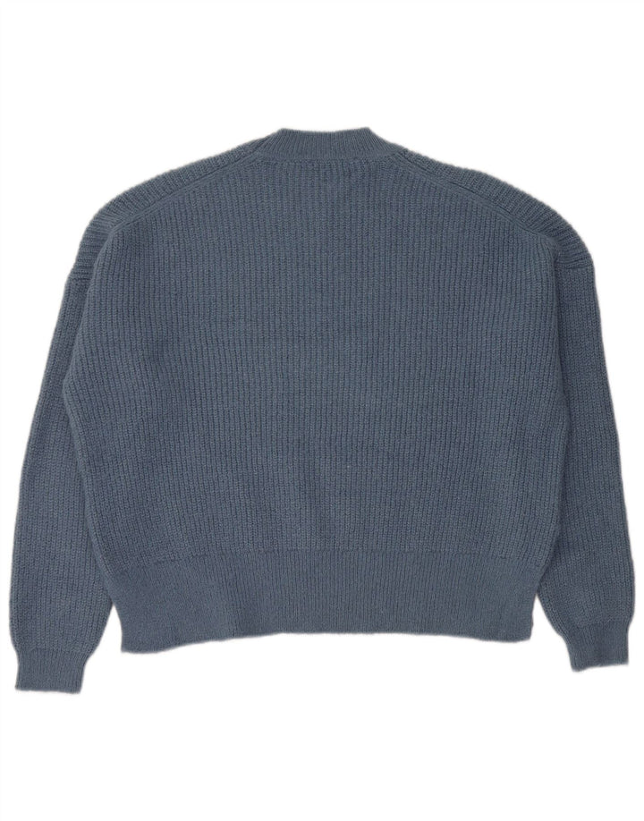 Zara Womens Oversized Crew Neck Jumper Sweater UK 10 Small Blue Acrylic