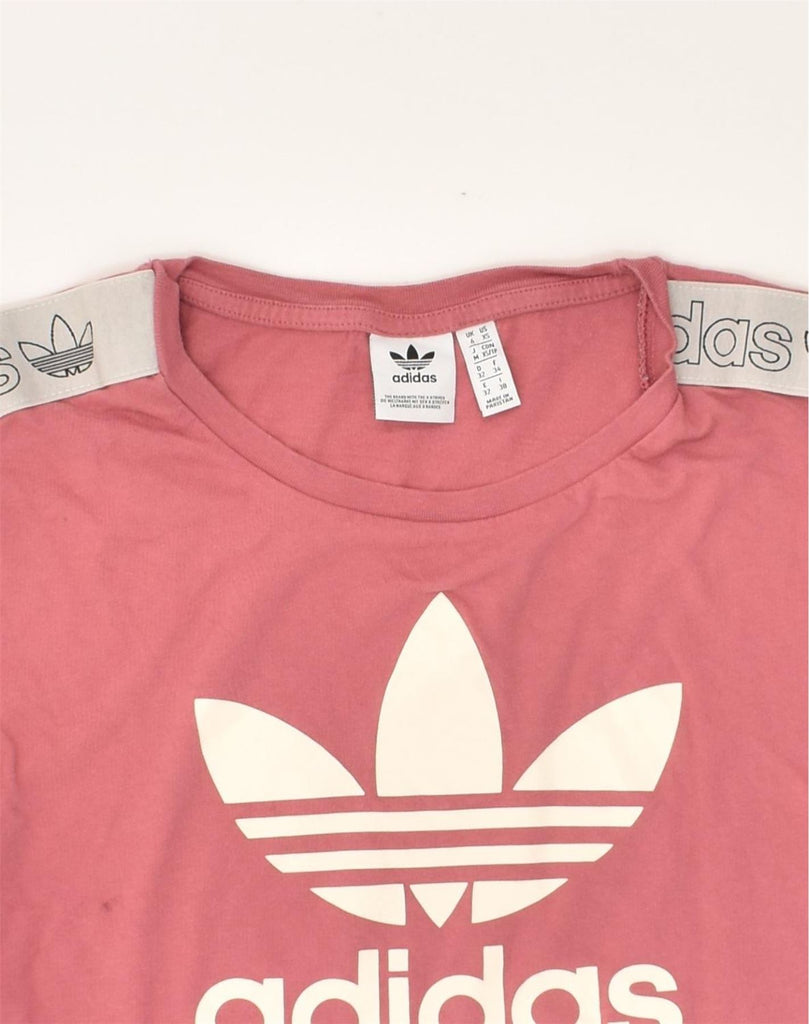 ADIDAS Womens Crop Graphic T-Shirt Top UK 6 XS Pink Cotton | Vintage Adidas | Thrift | Second-Hand Adidas | Used Clothing | Messina Hembry 