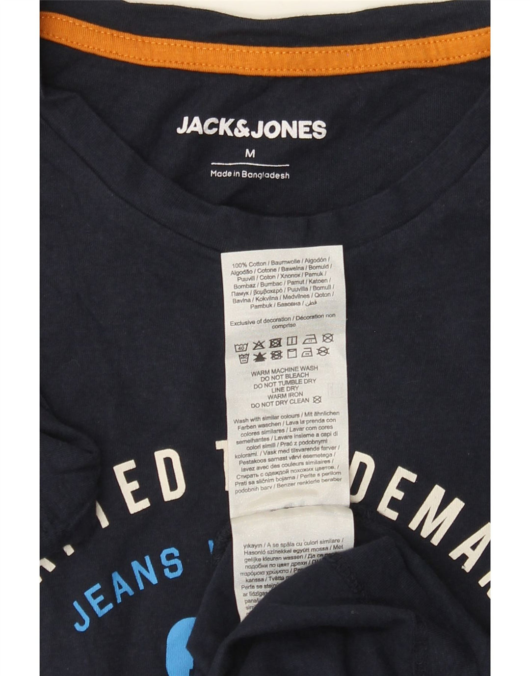 Jack & Jones Mens Graphic T-Shirt Top Medium Navy Blue Cotton