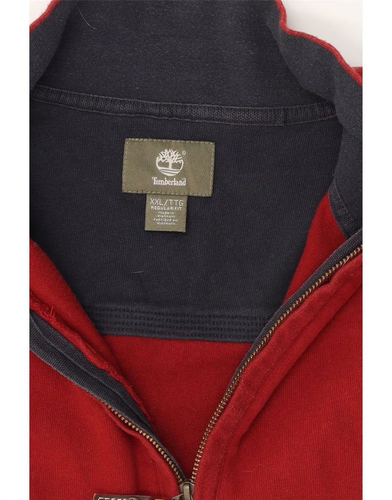 TIMBERLAND Mens Regular Fit Zip Neck Sweatshirt Jumper 2XL Red Cotton Vintage Timberland and Second-Hand Timberland from Messina Hembry 