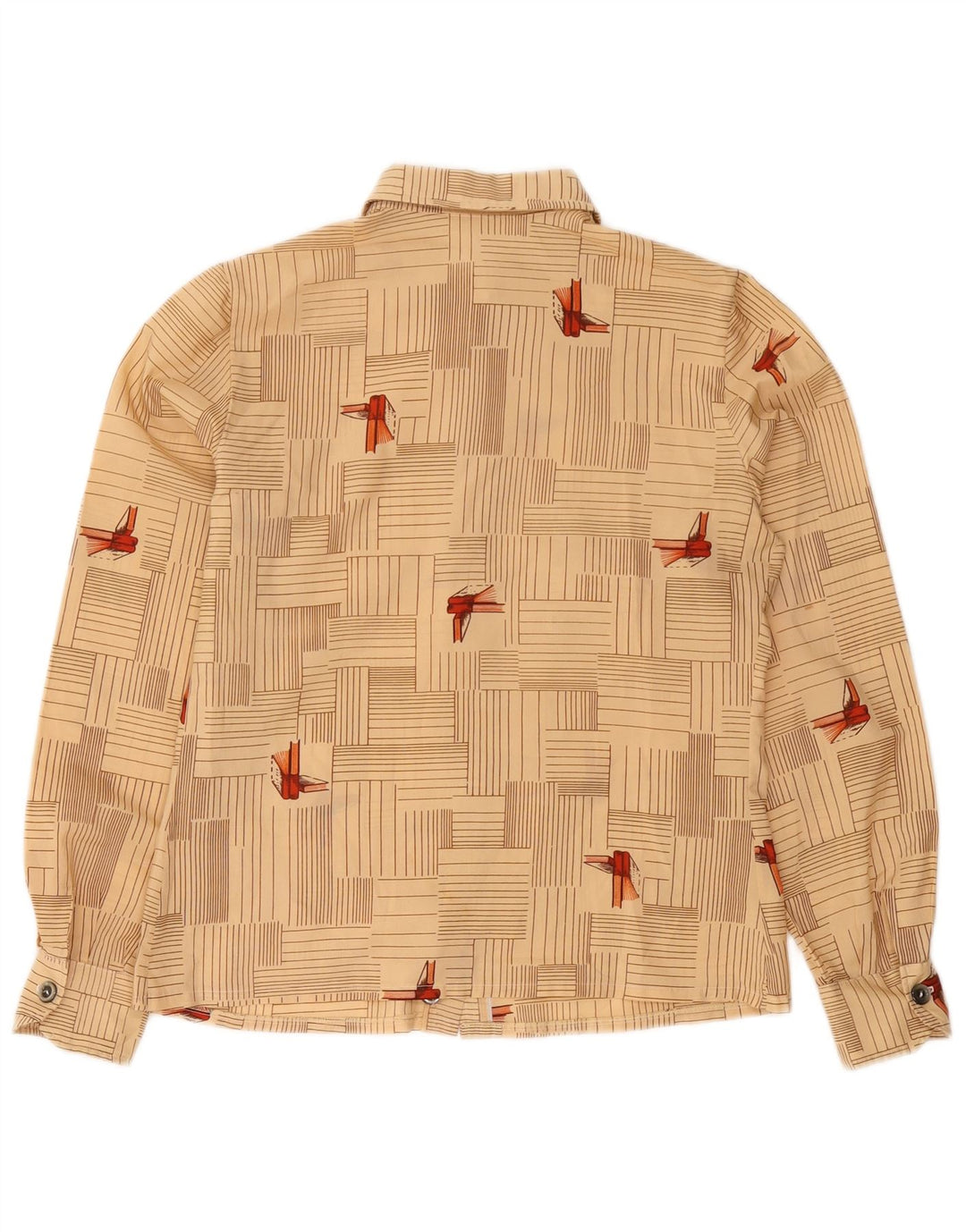 Vintage Womens Shirt UK 12 Medium Beige Geometric