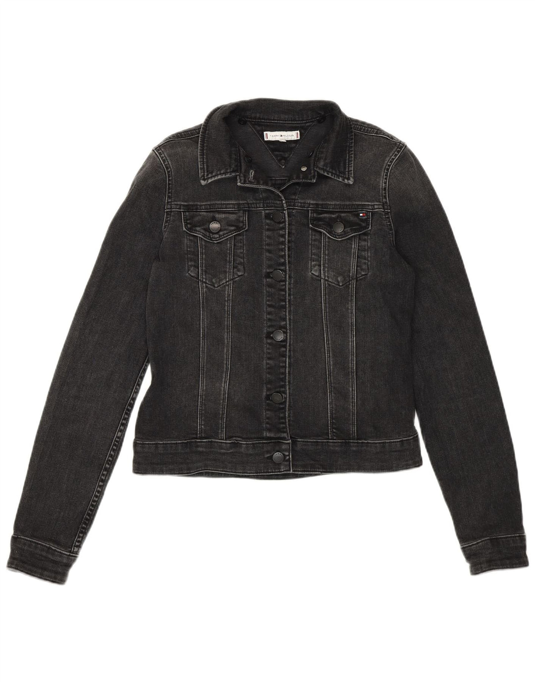 Tommy Hilfiger Womens Crop Denim Jacket US 6 Medium Grey Cotton