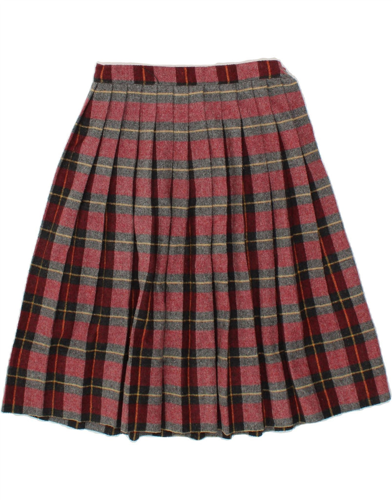 VINTAGE Womens Knife Pleated Skirt W24 XS Burgundy Check Vintage Vintage and Second-Hand Vintage from Messina Hembry 