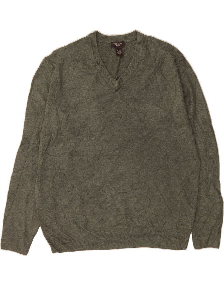 DOCKERS Mens V-Neck Jumper Sweater XL Green Acrylic Vintage Dockers and Second-Hand Dockers from Messina Hembry 