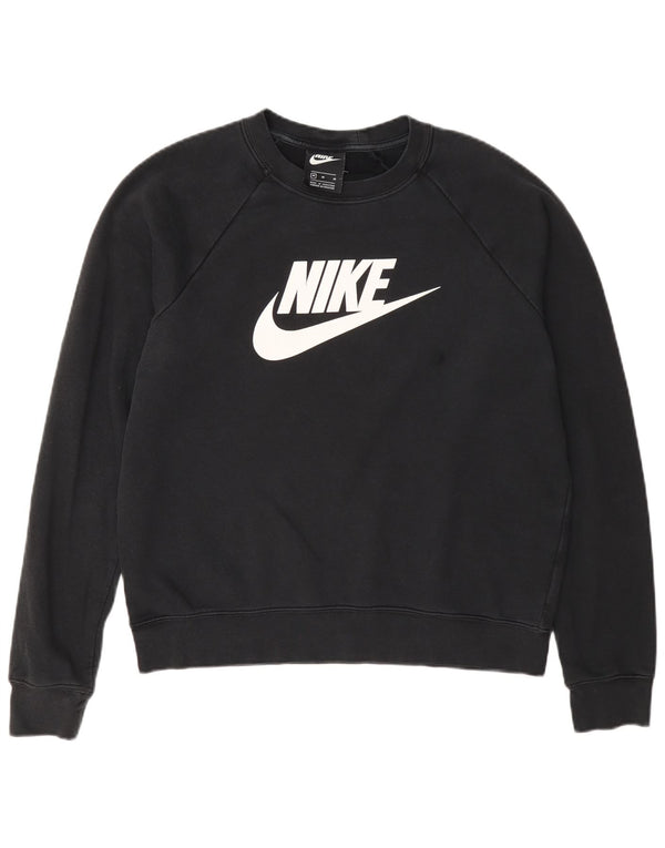 Nike Womens Graphic Sweatshirt Jumper UK 14 Medium Black Cotton