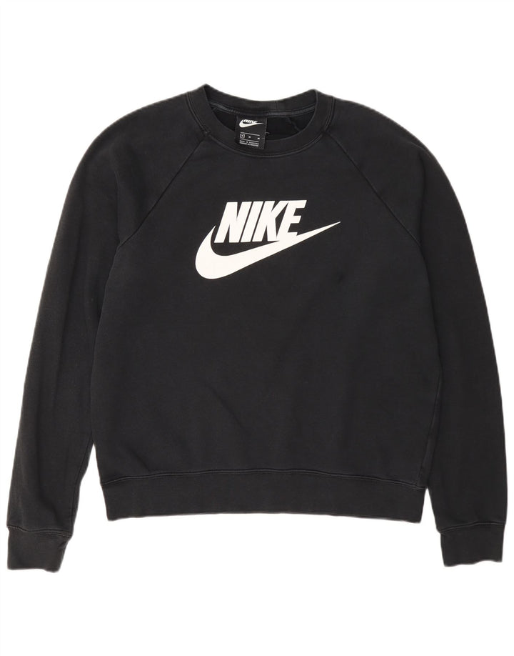 Nike Womens Graphic Sweatshirt Jumper UK 14 Medium Black Cotton