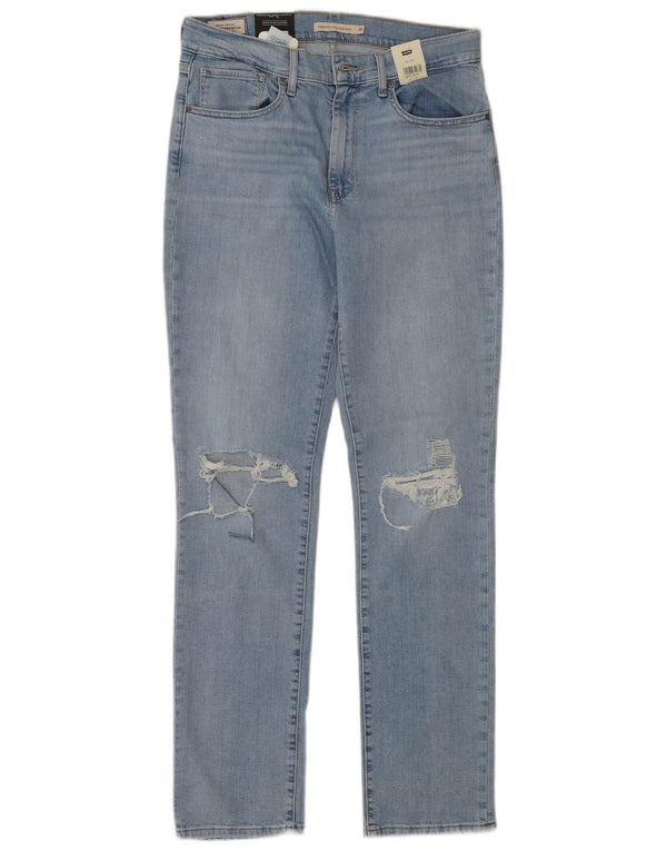Levi's Womens 724 Distressed High Rise Straight Jeans W30 L32 Blue Cotton