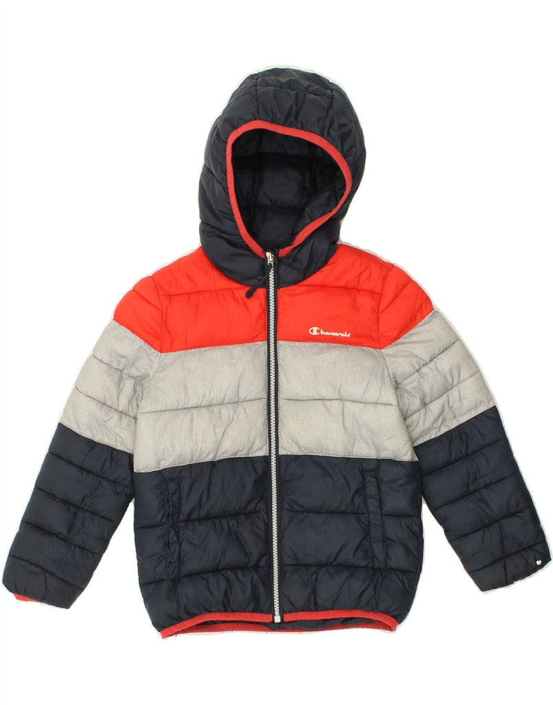 CHAMPION Boys Graphic Hooded Padded Jacket 5-6 Years XS Navy Blue Vintage Champion and Second-Hand Champion from Messina Hembry 