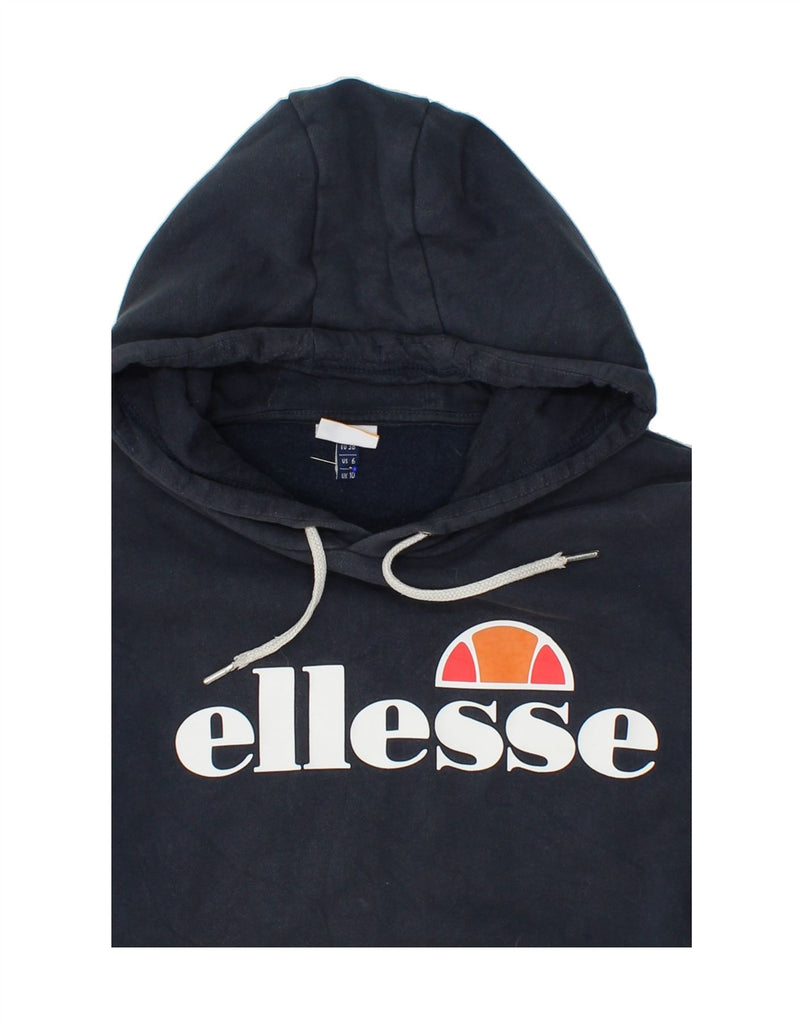 ELLESSE Womens Loose Fit Graphic Hoodie Jumper UK 10 Small Navy Blue | Vintage Ellesse | Thrift | Second-Hand Ellesse | Used Clothing | Messina Hembry 