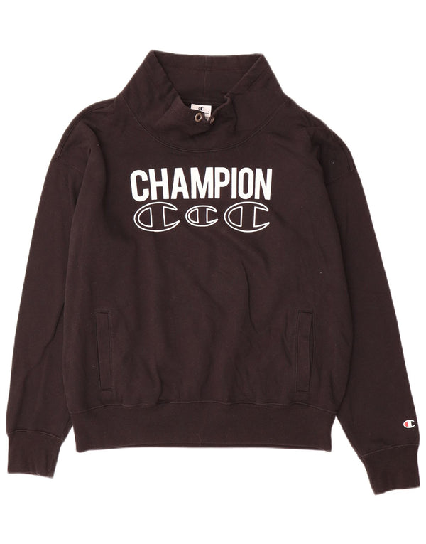 Champion Womens Graphic Sweatshirt Jumper UK 16 Large Black Cotton