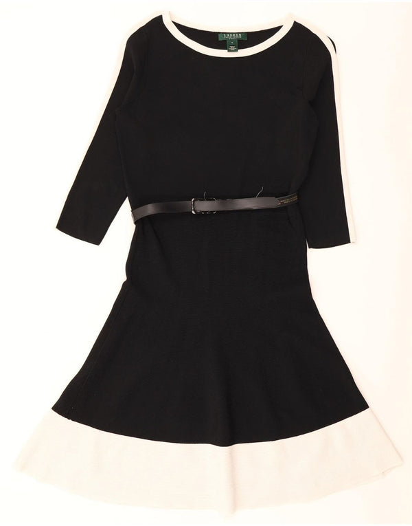 Ralph Lauren Womens 3/4 Sleeve Jumper Dress UK 12 Medium Black Colourblock